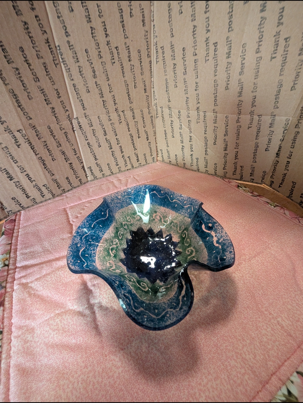 Handmade Blue and Green Decorative Glass Bowl - Home Art